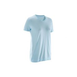 Koszulka Yoga bezszwowa. Niebieskie t-shirty damskie DOMYOS, s. W wyprzedaży za 34,99 zł.