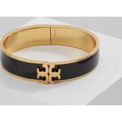 Bransoletki damskie: Tory Burch RAISED LOGO THIN ENAMEL HINGED BRACELET Bransoletka black goldcoloured