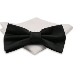 Czarna Mucha Gładka, Jednokolorowa + Biała Poszetka - Chattier, Męska MUCH0110. Czarne muszki męskie Chattier, w paski, eleganckie. Za 44,00 zł.