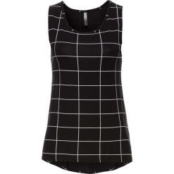 Top shirtowy bonprix czarno-biały z nadrukiem. Białe topy damskie bonprix, z nadrukiem, z okrągłym kołnierzem. Za 24,99 zł.