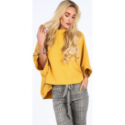 Musztardowa bluzka oversize 0204. Szare bluzki damskie Fasardi, bez wzorów, bez kołnierzyka, bez rękawów. Za 99,00 zł.