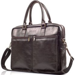 Torba skórzana na ramię, laptopa SOLIER brązowa - Brązowy. Pomarańczowe torby na laptopa Solier, ze skóry, biznesowe. Za 549,99 zł.