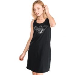 Emporio Armani Koszula nocna Czarny. Czarne koszule nocne damskie Emporio Armani, l, z nadrukiem, z bawełny, bez kołnierzyka, bez rękawów. Za 335,95 zł.