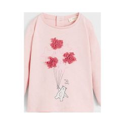 Mango Kids - Longsleeve dziecięcy 80-104 cm. Różowe bluzki dziewczęce Mango Kids, z nadrukiem, z bawełny, z okrągłym kołnierzem, z krótkim rękawem, krótkie, bez kaptura. Za 49,90 zł.