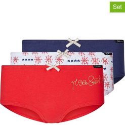 Pełne figi (3 pary) w kolorze granatowym, czerwonym i białym. Czerwone majtki dziewczęce Skiny Girls. W wyprzedaży za 45,95 zł.