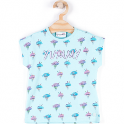 Koszulka. Niebieskie bluzki dziewczęce marki COTTON CANDY, z nadrukiem, z elastanu, z krótkim rękawem. Za 24,90 zł.