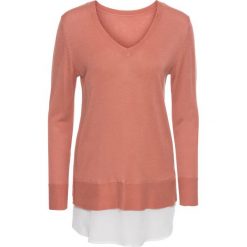 Sweter 2 w 1 bonprix dymny brzoskwiniowy - biały. Czerwone swetry klasyczne damskie bonprix, z materiału. Za 59,99 zł.