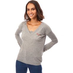 Sweter w kolorze szarym. Szare swetry damskie L'étoile du cachemire, s, w koronkowe wzory, z kaszmiru, klasyczne, bez rękawów, bez kaptura. W wyprzedaży za 109,95 zł.