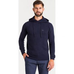 SWETER Emporio Armani Z KASZMIREM. Niebieskie swetry męskie Emporio Armani, s, z aplikacjami, z wełny, z kapturem, z kapturem. Za 1559,00 zł.
