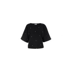 Bluzy damskie: CZARNA BLUZA DAMSKA NIETOPERZ ZE SREBRNYMI KULECZKAMI