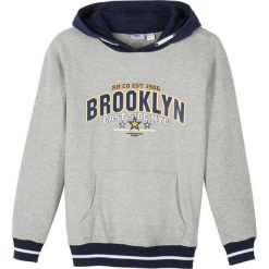 Bluza chłopięca "college" bonprix jasnoszary melanż - ciemnoniebieski. Szare bluzy chłopięce bonprix, w paski, z elastanu, eleganckie, bez rękawów, z kapturem. Za 64,99 zł.
