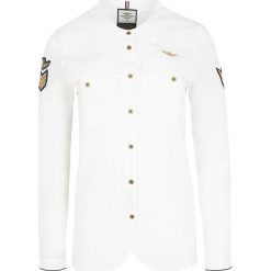 Koszula Aeronautica Militare. Białe koszule damskie Aeronautica Militare, bez wzorów, z włoskim kołnierzykiem, z długim rękawem. Za 579,00 zł.