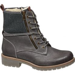 Trapery damskie Highland Creek popielate. Szare botki damskie na obcasie marki Highland Creek, z materiału, na sznurówki. Za 119,90 zł.