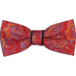 Czerwona mucha męska w żółto-błękitny paisley z poszetką A176. Czerwone muszki męskie Modini Moda Męska, na co dzień, bez wzorów, z tkaniny, eleganckie. Za 49,50 zł.