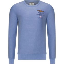 Sweter AERONAUTICA MILITARE. Niebieskie swetry męskie Aeronautica Militare, bez wzorów, z dzianiny, z okrągłym kołnierzem, bez kaptura. Za 500,00 zł.