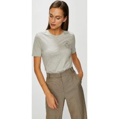 Tommy Hilfiger - Top. Szare topy damskie marki TOMMY HILFIGER, l, z nadrukiem, z bawełny, z okrągłym kołnierzem. W wyprzedaży za 99,90 zł.