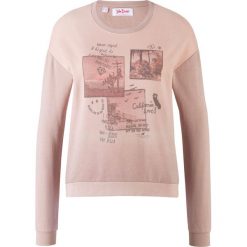 Bluza z nadrukiem bonprix beżowy z nadrukiem. Brązowe bluzy damskie bonprix, z nadrukiem, bez rękawów, bez kaptura. Za 89,99 zł.