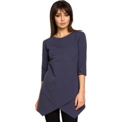 Niebieska Tunika z Dołem na Zakładkę. Niebieskie tuniki damskie eleganckie marki Molly.pl, l, z bawełny, z kopertowym dekoltem, z długim rękawem. Za 124,90 zł.