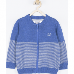 Sweter. Niebieskie swetry chłopięce SEE YA LATER, z aplikacjami, bez kołnierzyka. Za 47,90 zł.