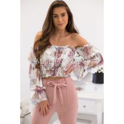 Bluzka Lady Kwiaty I. Szare bluzki damskie Modaforyou, s, w kwiaty, bez kołnierzyka, z krótkim rękawem. Za 89,00 zł.