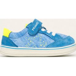 Primigi - Buty dziecięce. Niebieskie trampki chłopięce Primigi, bez wzorów, ze skóry, sportowe, z okrągłym noskiem, bez zapięcia. Za 219,90 zł.