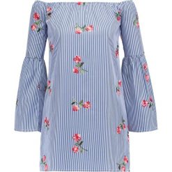 Sukienki: Missguided PINSTRIPE BARDOT FLORAL EMBROIDERED DRESS Sukienka letnia blue