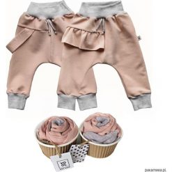 Spodnie niemowlęce: Spodnie baggy szelki + falbana 2 pack róż