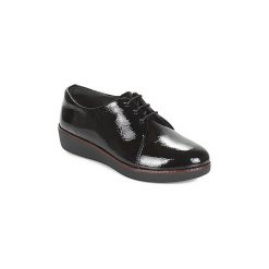 Derby FitFlop CRINKLE PATENT. Czarne półbuty damskie marki FitFlop, bez wzorów, bez obcasa, bez zapięcia. Za 487,20 zł.