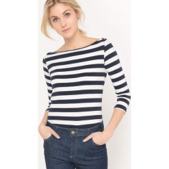 Koszulka t-shirt w paski wzorzysta, długi rękaw. Szare t-shirty damskie marki La Redoute Collections, s, w paski, z elastanu, z okrągłym kołnierzem, z długim rękawem. Za 44,06 zł.