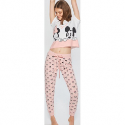 Dwuczęściowa piżama Mickey Mouse - Różowy. Czerwone piżamy damskie Cropp, l, z motywem z bajki. Za 99,99 zł.