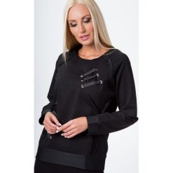 Bluzy damskie: Bluza z wiązaniem na przodzie czarna 7005