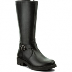 Kozaki WASAK - 0482 Czarny. Czarne buty zimowe damskie marki Wasak, ze skóry, przed kolano, na wysokim obcasie, na obcasie. W wyprzedaży za 299,00 zł.