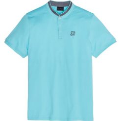 Shirt "pique" ze stójką bonprix morski. Niebieskie koszulki męskie bonprix, s, bez wzorów, ze stójką, bez rękawów. Za 44,99 zł.