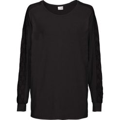 Shirt "nietoperz" z koronkowymi wstawkami bonprix czarny. Czarne koszulki damskie bonprix, bez wzorów, z koronki, z okrągłym kołnierzem. Za 79,99 zł.