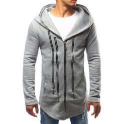 Bluzy męskie: Bluza męska z kapturem rozpinana szara (bx2345)