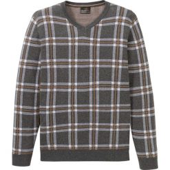 Sweter w kratę bonprix jasnoszary w kratę. Szare swetry męskie bonprix, s, bez wzorów, z bawełny, z dekoltem w serek, bez kaptura. Za 99,99 zł.