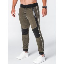 SPODNIE MĘSKIE DRESOWE P639 - KHAKI. Brązowe spodnie dresowe męskie marki Ombre Clothing, s, z bawełny. Za 55,00 zł.
