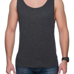 Koszulka Męski tank top (bez nadruku, gładka) - grafitowy. Szare koszulki męskie MegaKoszulki, m, z nadrukiem, z bawełny, bez kołnierzyka, bez rękawów. Za 25,99 zł.