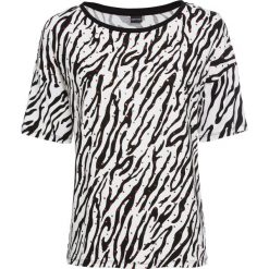 Shirt oversize bonprix biało-czarny w paski zebry. Białe koszulki damskie bonprix, w paski, bez kołnierzyka, bez rękawów. Za 79,99 zł.