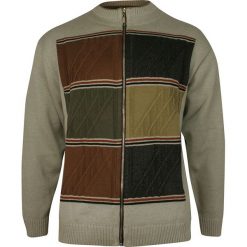 Beżowy Męski Rozpinany Sweter na Zamek -KINGS- ze Stójką, Dziergany, Wzór Geometryczny SWKNGS6410727bez. Brązowe swetry męskie Kings, s, bez wzorów, dziergany, ze stójką, bez kaptura. Za 267,00 zł.