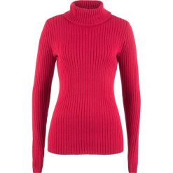 Sweter z golfem, w prążek bonprix czerwony. Czerwone swetry damskie bonprix, bez wzorów, bez rękawów. Za 32,99 zł.