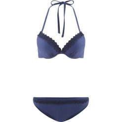 Bikini na fiszbinach (2 części) bonprix niebieski. Niebieskie bikini bonprix, w koronkowe wzory. Za 79,99 zł.