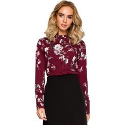 Bluzka koszulowa w kwiaty - bordowa. Czerwone bluzki damskie Moe, s, z nadrukiem, z elastanu, eleganckie, z falbankami, bez rękawów. Za 149,00 zł.