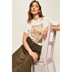 Answear - T-shirt. Białe bluzki damskie ANSWEAR, s, bez wzorów, z bawełny, casualowe, z okrągłym kołnierzem. Za 49,90 zł.