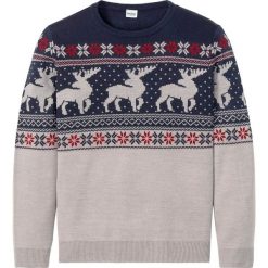 Sweter z okrągłym dekoltem bonprix jasnoszary melanż. Szare swetry męskie bonprix, s, z aplikacjami, z okrągłym kołnierzem. Za 89,99 zł.