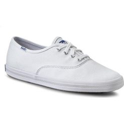 Tenisówki KEDS - Champion WF34000 White Canvas. Białe półbuty damskie Keds, bez wzorów, z gumy, bez zapięcia. W wyprzedaży za 169,00 zł.