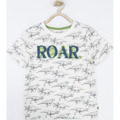 Koszulka. Białe t-shirty chłopięce z długim rękawem DINOSAUR, z aplikacjami, z bawełny. Za 39,90 zł.