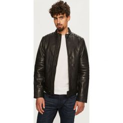 Calvin Klein - Kurtka skórzana. Czarne płaszcze męskie Calvin Klein, s, bez wzorów, z bawełny, krótkie, bez kaptura. Za 1799,00 zł.