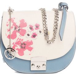 Torebki klasyczne damskie: Skórzana torebka w kolorze kremowo-błękitnym – 24 x 22 x 9 cm