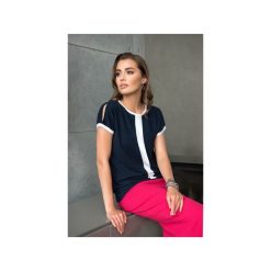 Damska Dzianinowa Bluzka na Krótki Rękaw Granat. Niebieskie bluzki damskie Veva, s, bez wzorów, z wiskozy, eleganckie, bez kołnierzyka, z krótkim rękawem. Za 279,00 zł.